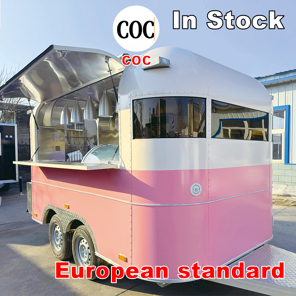 Ice Cream Truck Mobile Food Catering Vehicle Vintage Food Truck Retro Style Mobile Food Trailer Galvanized Chassis Food Trailer